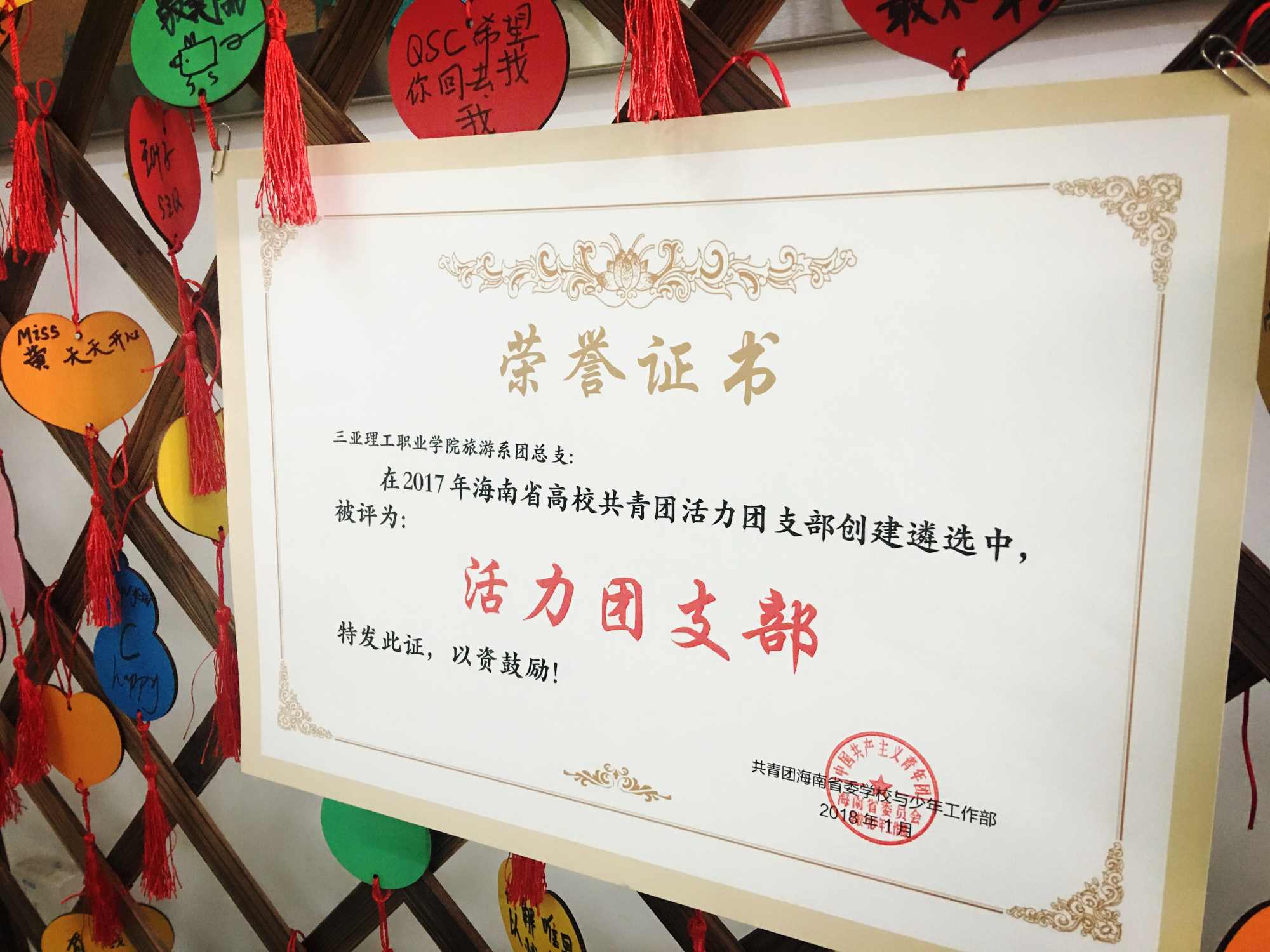 热烈祝贺旅游系团总支荣获2017年海南省高校共青团"活力团支部"称号